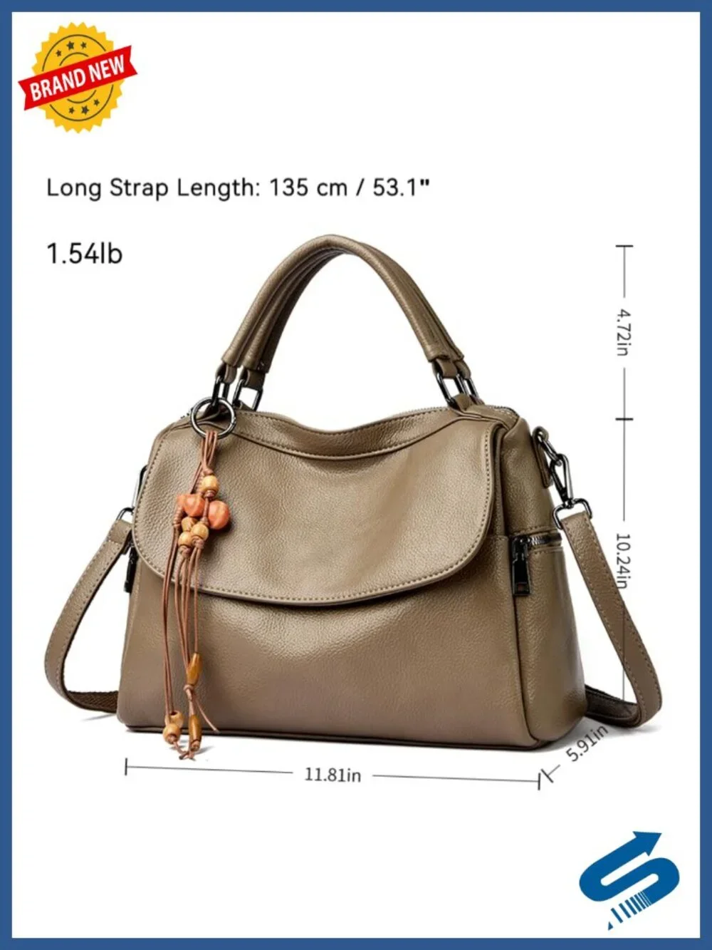 Vegan Leather Satchel Crossbody Handbag with Detachable Strap